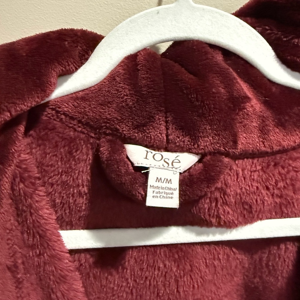 Rosé Plush Maroon Hooded Robe Medium - Picture 2 of 7